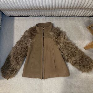 Zara Basic Women’s Wool Jacket Faux Fur Sleeves Full Zip